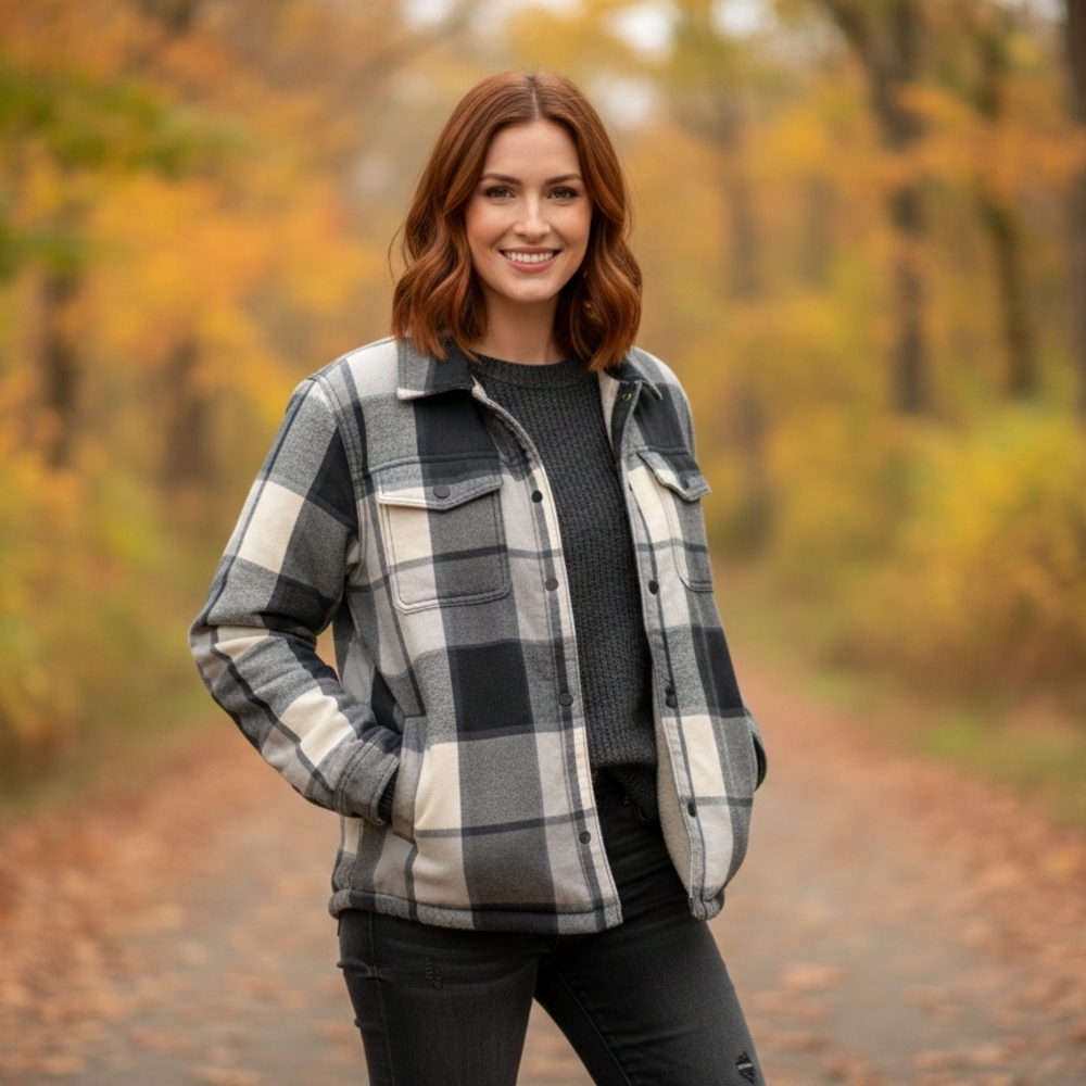 Plaid Women's Jacket - Black and Gray